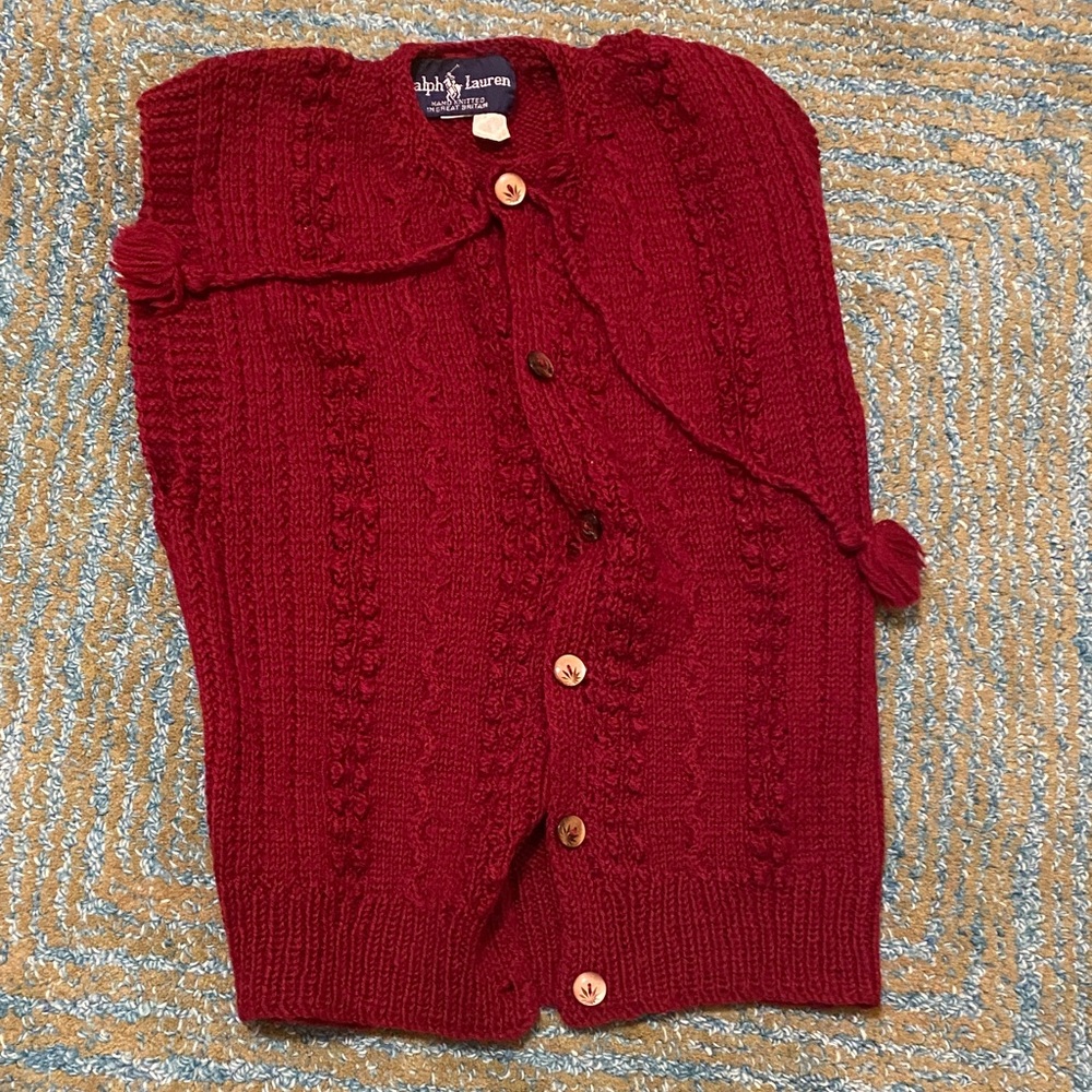 Vintage Ralph Lauren Red Cable Knit Cardigan